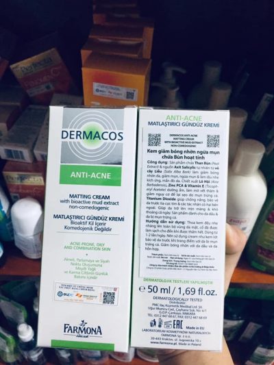 Kem kháng khuẩn ngừa mụn và giảm bóng nhờn DERMACOS ANTI ACNE MATTING CREAM 50ML