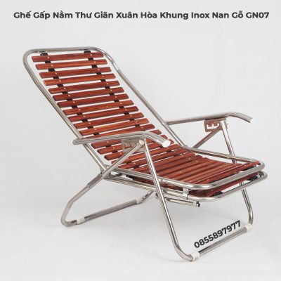 Ghế Gấp Nằm Thư Giãn Xuân Hòa Khung Inox Nan Gỗ GN07-2