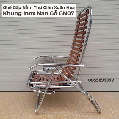 Ghế Gấp Nằm Thư Giãn Xuân Hòa Khung Inox Nan Gỗ GN07-3