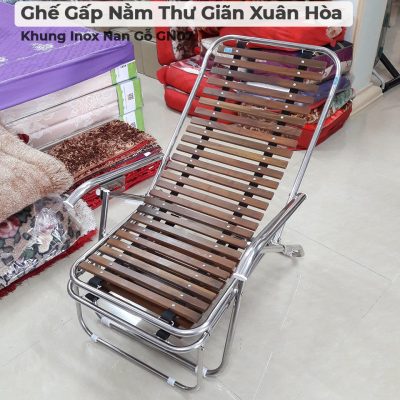 Ghế Gấp Nằm Thư Giãn Xuân Hòa Khung Inox Nan Gỗ GN07-5