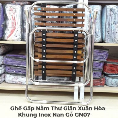 Ghế Gấp Nằm Thư Giãn Xuân Hòa Khung Inox Nan Gỗ GN07-7