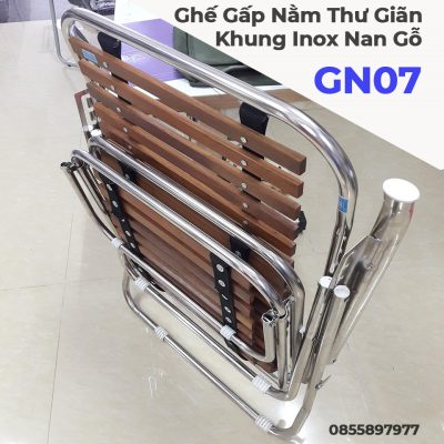 Ghế Gấp Nằm Thư Giãn Xuân Hòa Khung Inox Nan Gỗ GN07-8