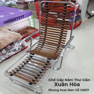 Ghế Gấp Nằm Thư Giãn Xuân Hòa Khung Inox Nan Gỗ GN07-9