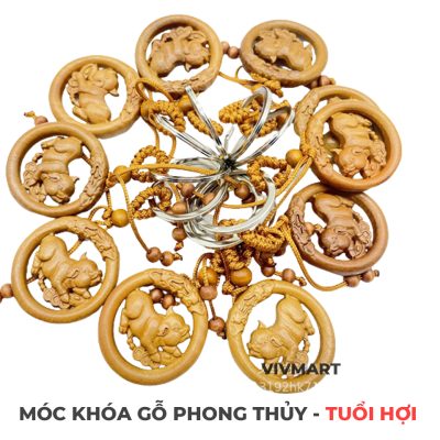 Móc Khóa Gỗ Phong Thủy 12 Con Giáp - Tuổi Hợi -2