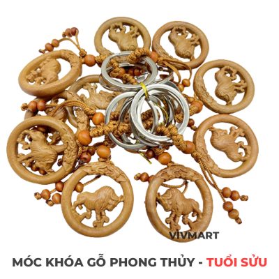 Móc Khóa Gỗ Phong Thủy 12 Con Giáp - Tuổi Sửu -1