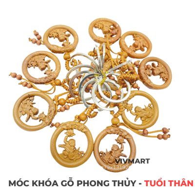 Móc Khóa Gỗ Phong Thủy 12 Con Giáp - Tuổi Thân -2