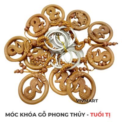 Móc Khóa Gỗ Phong Thủy 12 Con Giáp - Tuổi Tị -2